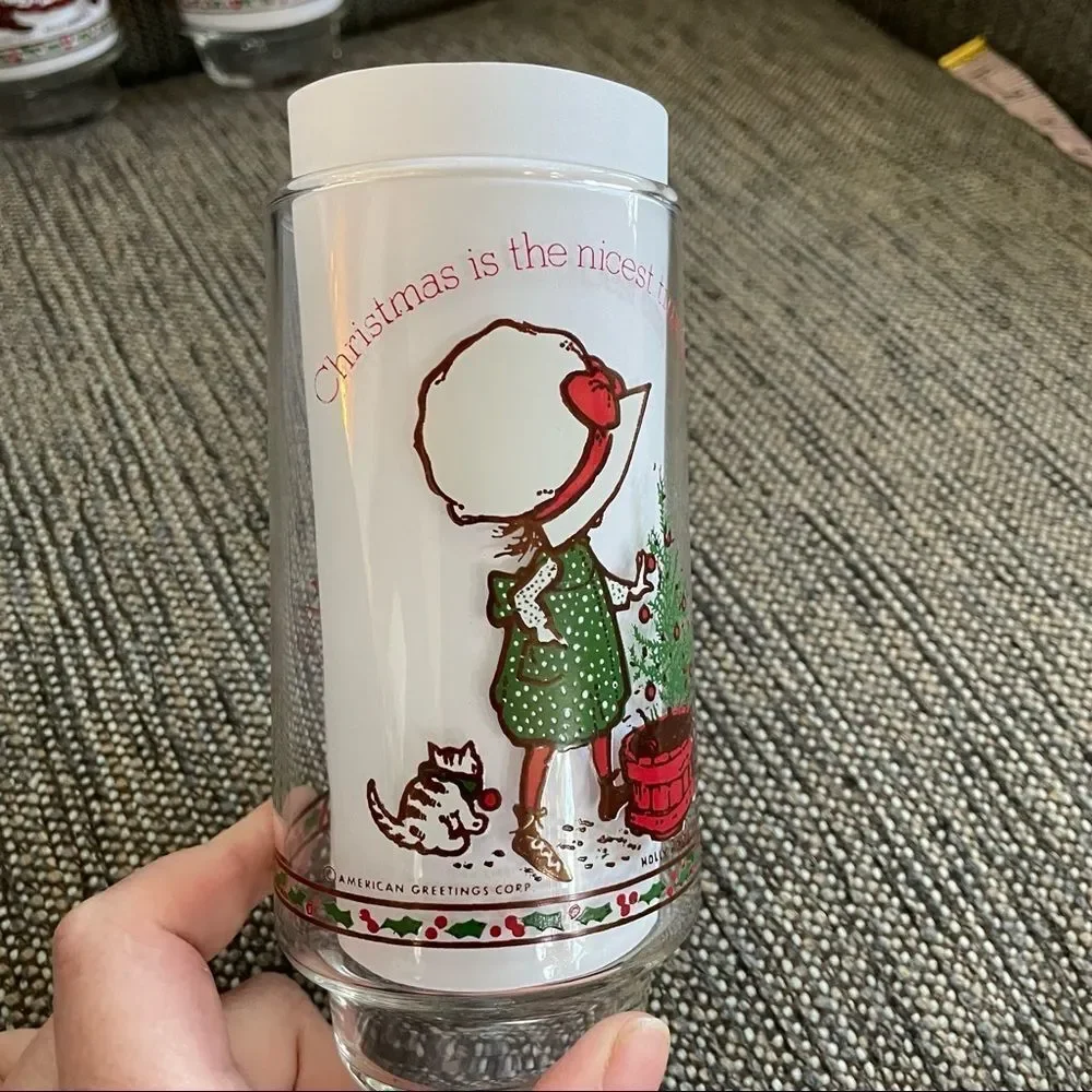 3 Vintage 80s Holly Hobbie Drinking Glasses Christmas Holidays